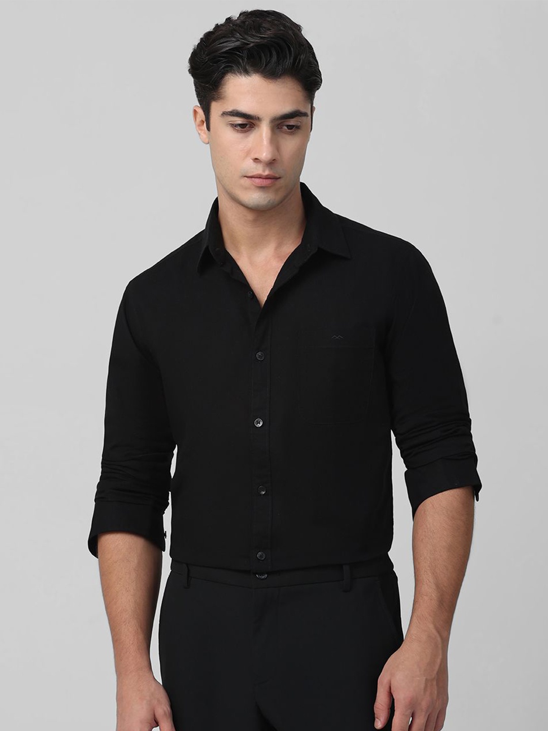 

Mufti Men Spread Collar Solid Cotton Slim Fit Casual Shirt, Black