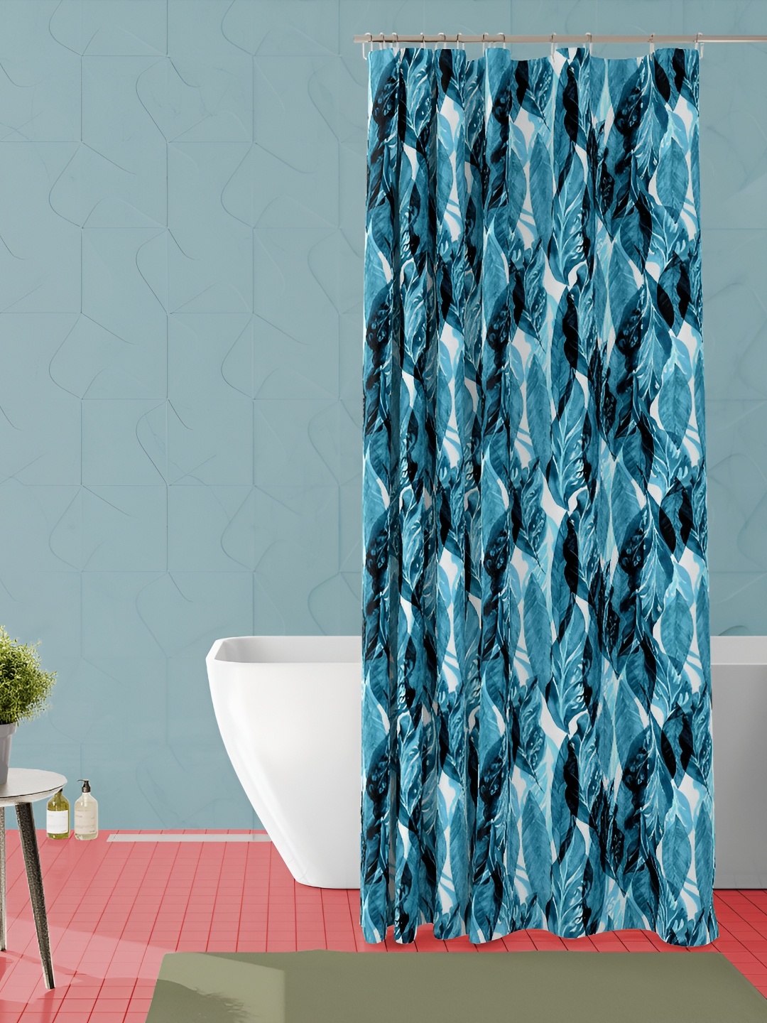 

ArtzFolio Turquoise Blue & White Floral Printed Waterproof Shower Curtain