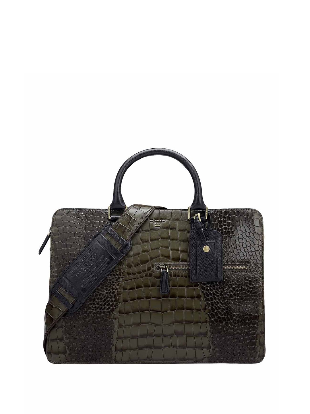 

Da Milano Unisex Textured Leather Laptop Bag, Green