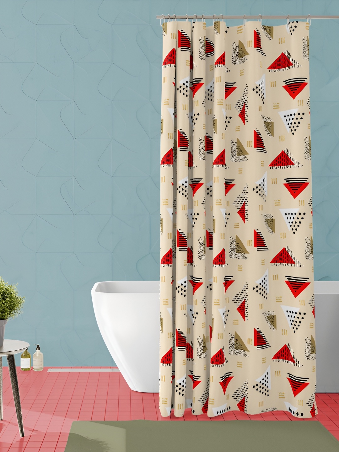 

ArtzFolio Cream & Red Abstract Printed Waterproof Shower Curtain