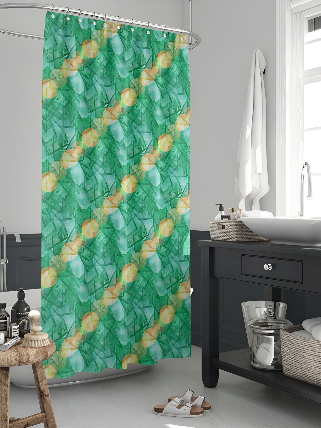 

ArtzFolio Green & Yellow Printed Waterproof Shower Curtain