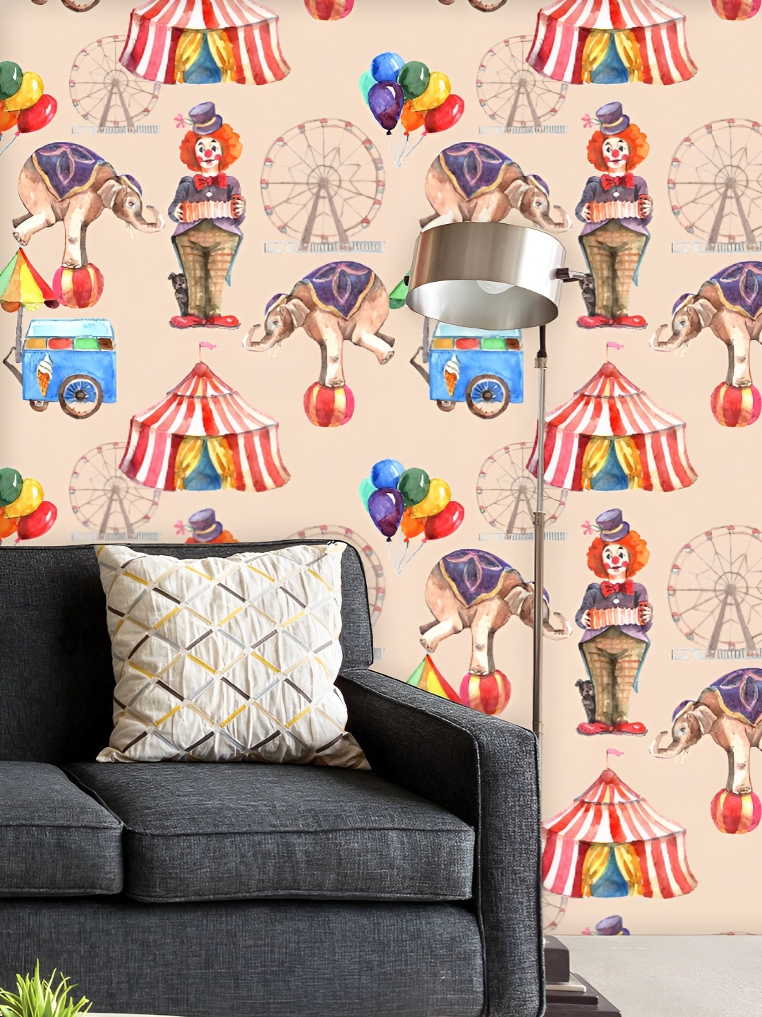 

ArtzFolio Printed UV-Resistant Anti-Bacterial Circus Pattern With Balloons Animals Peel & Stick Wallpaper, Multi