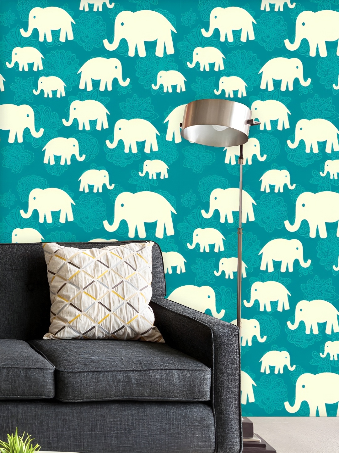 

ArtzFolio Printed UV-Resistant Anti-Bacterial Elephants Pattern Peel & Stick Wallpaper, Multi