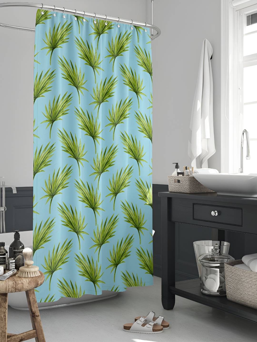 

ArtzFolio Blue & Green Leaves Printed Waterproof Shower Curtain
