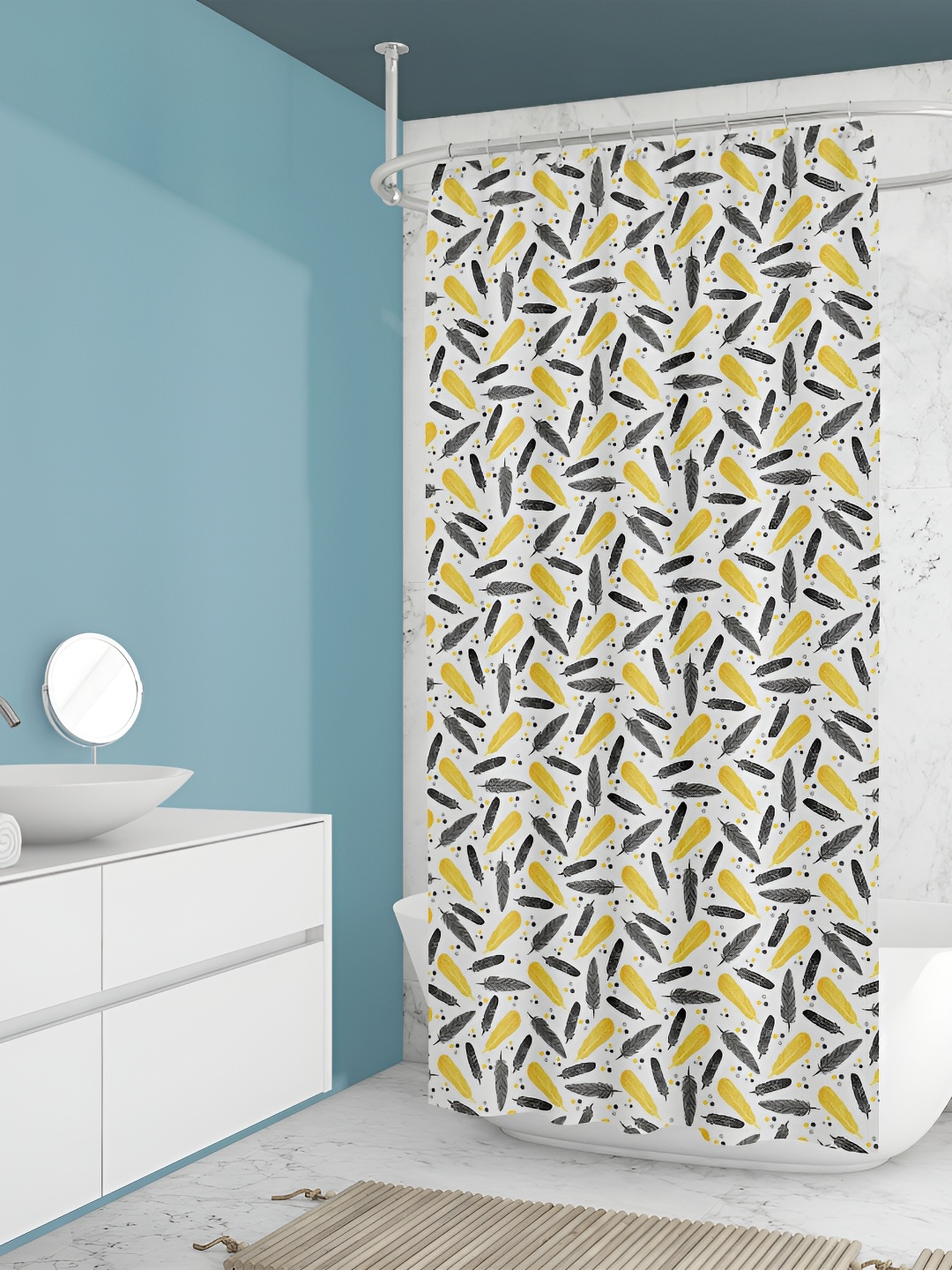 

ArtzFolio White & Yellow Printed Waterproof Shower Curtains