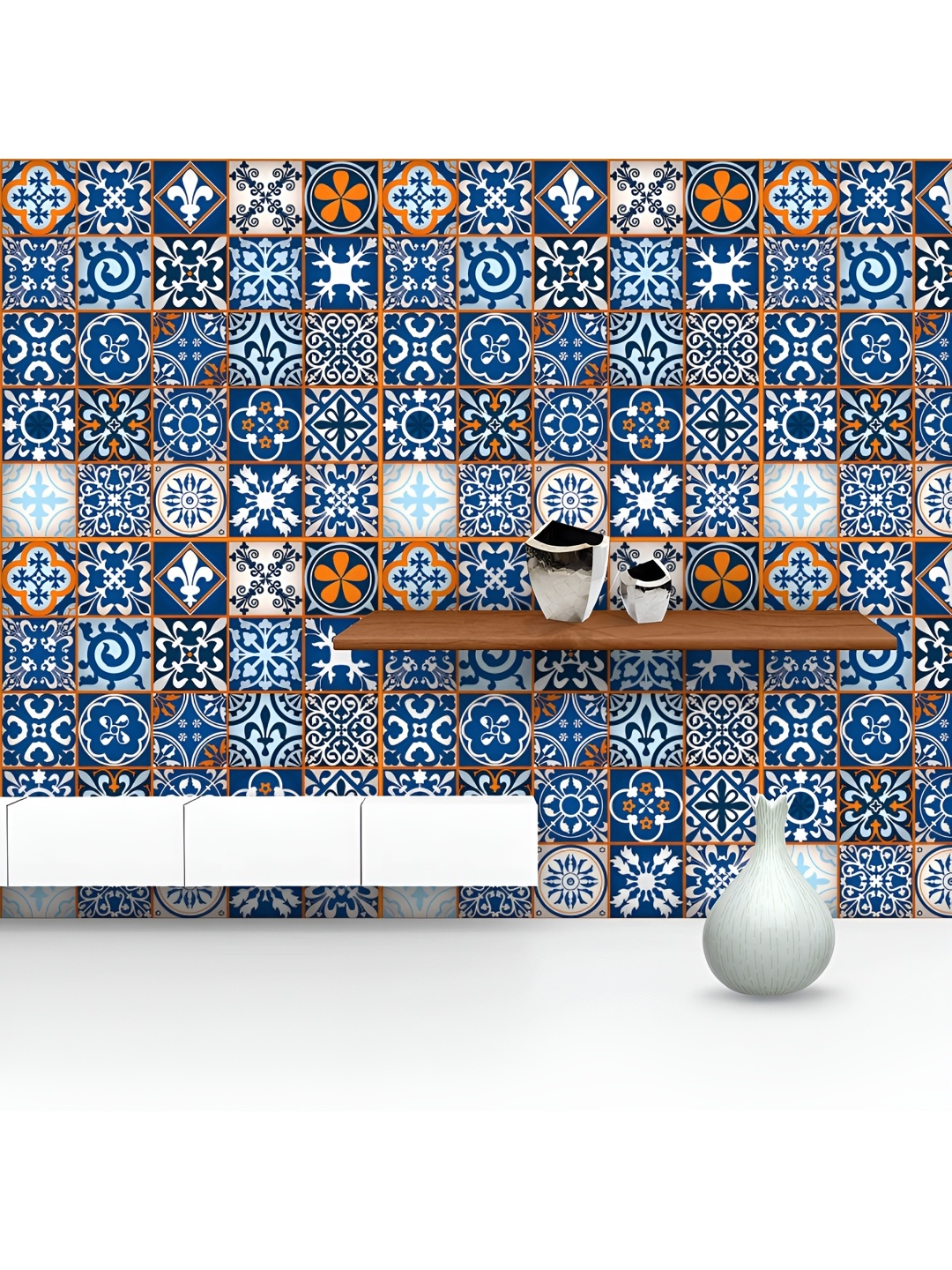 

ArtzFolio Printed UV-Resistant Anti-Bacterial Moroccan Tiles Pattern Peel & Stick Wallpaper, Multi