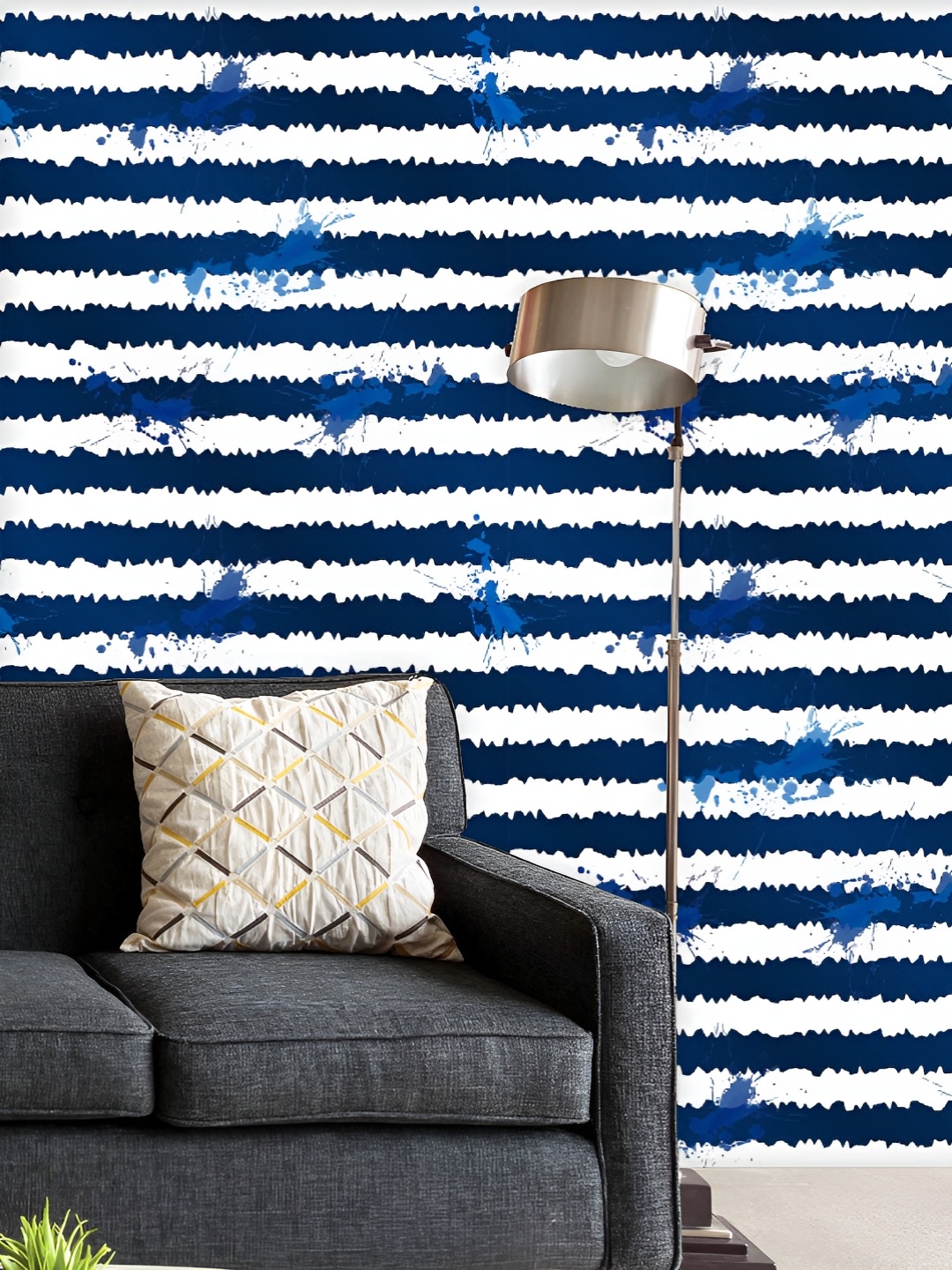 

ArtzFolio Printed UV-Resistant Anti-Bacterial Dark Blue Ink Stripes Peel & Stick Wallpaper, Multi