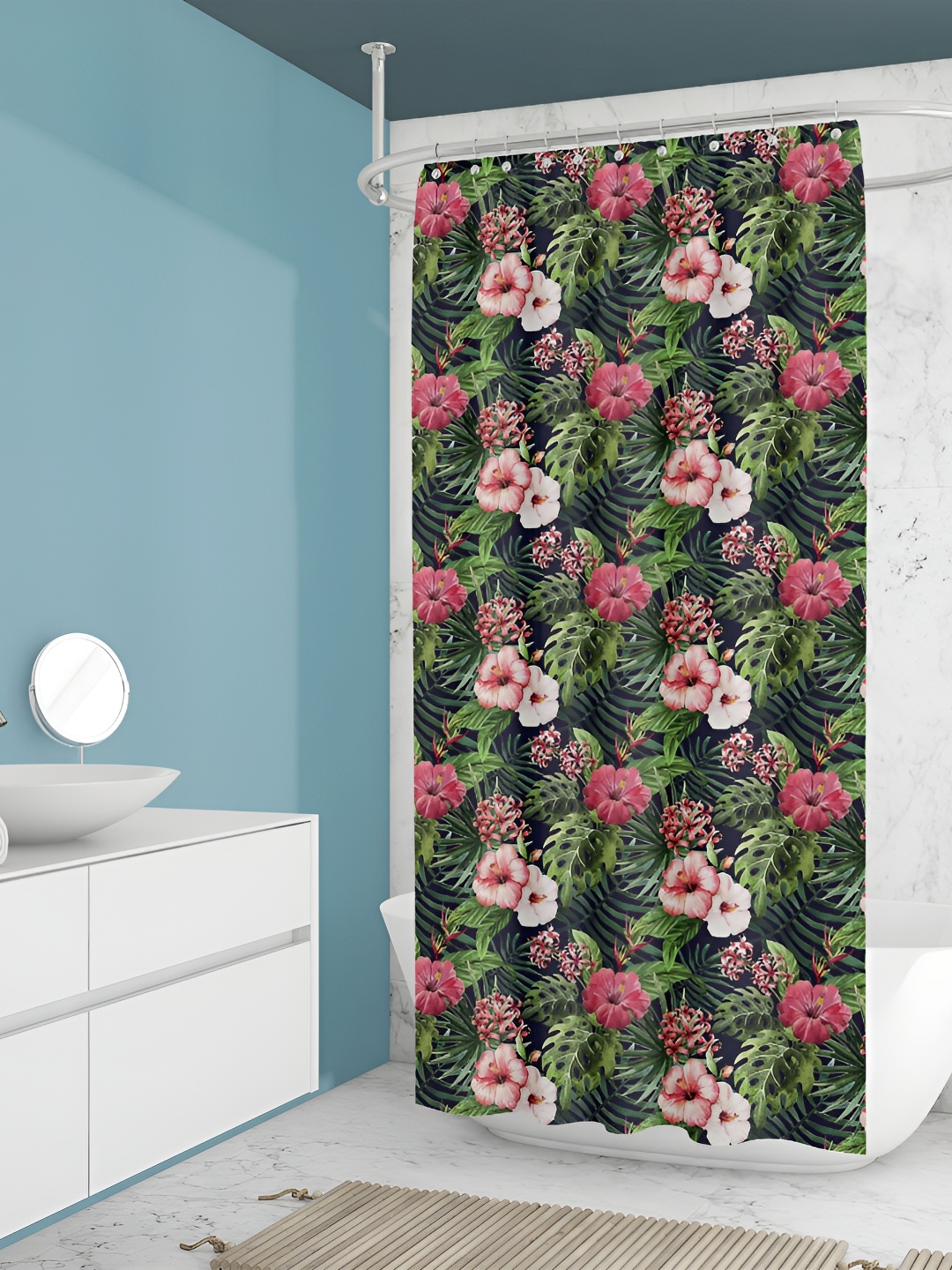 

ArtzFolio Green & Pink Floral Printed Waterproof Shower Curtain