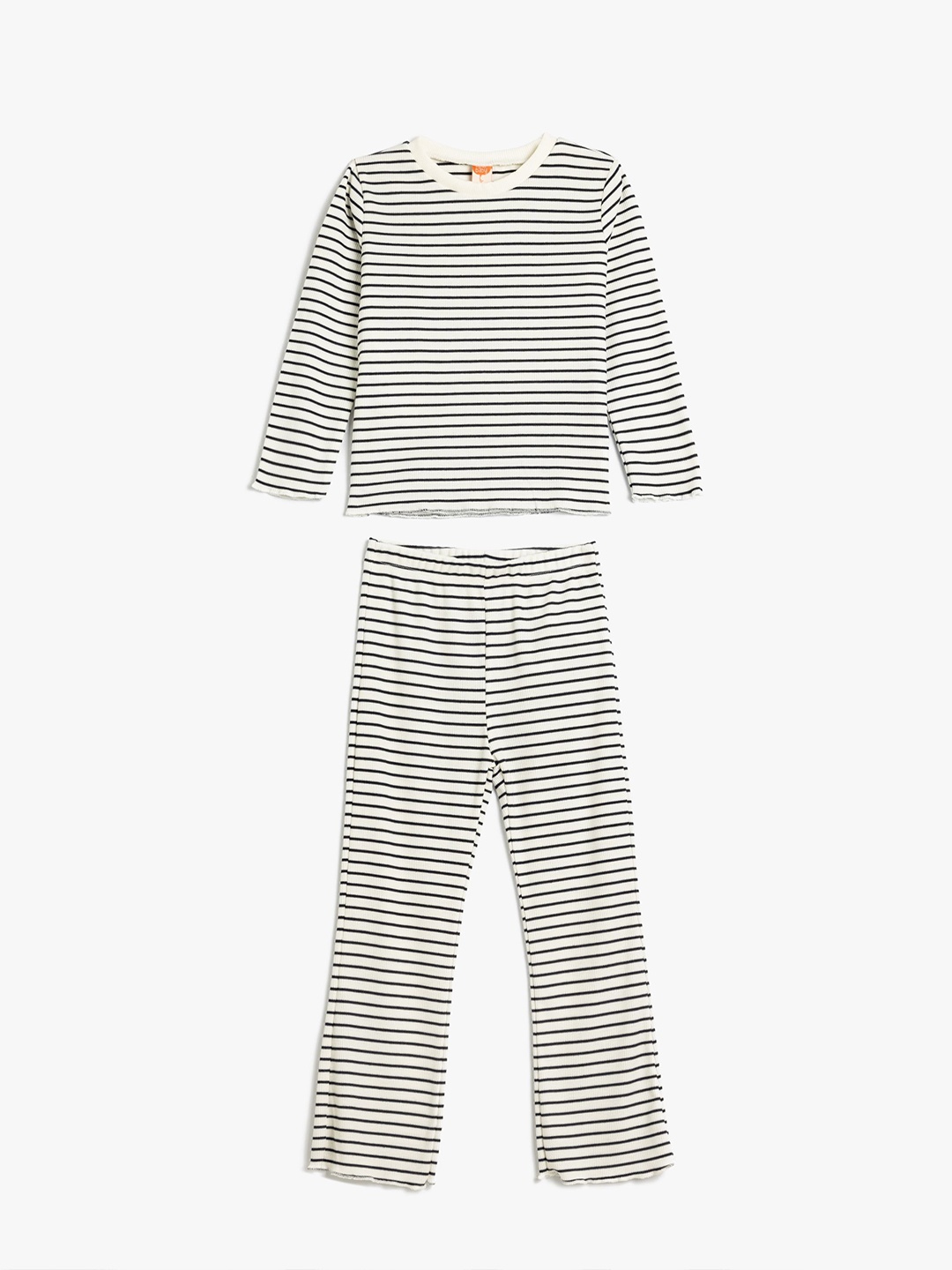 

Koton Girls Striped Round Neck Long Sleeves Top With Trouser, White