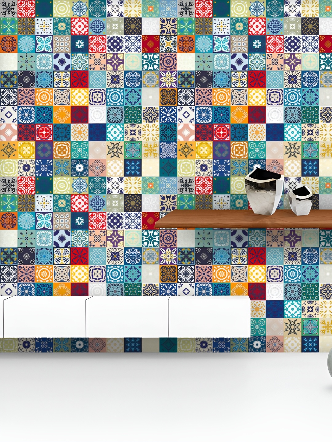 

ArtzFolio Printed UV-Resistant Anti-Bacterial Moroccan Ornaments Pattern Peel & Stick Wallpaper, Multi