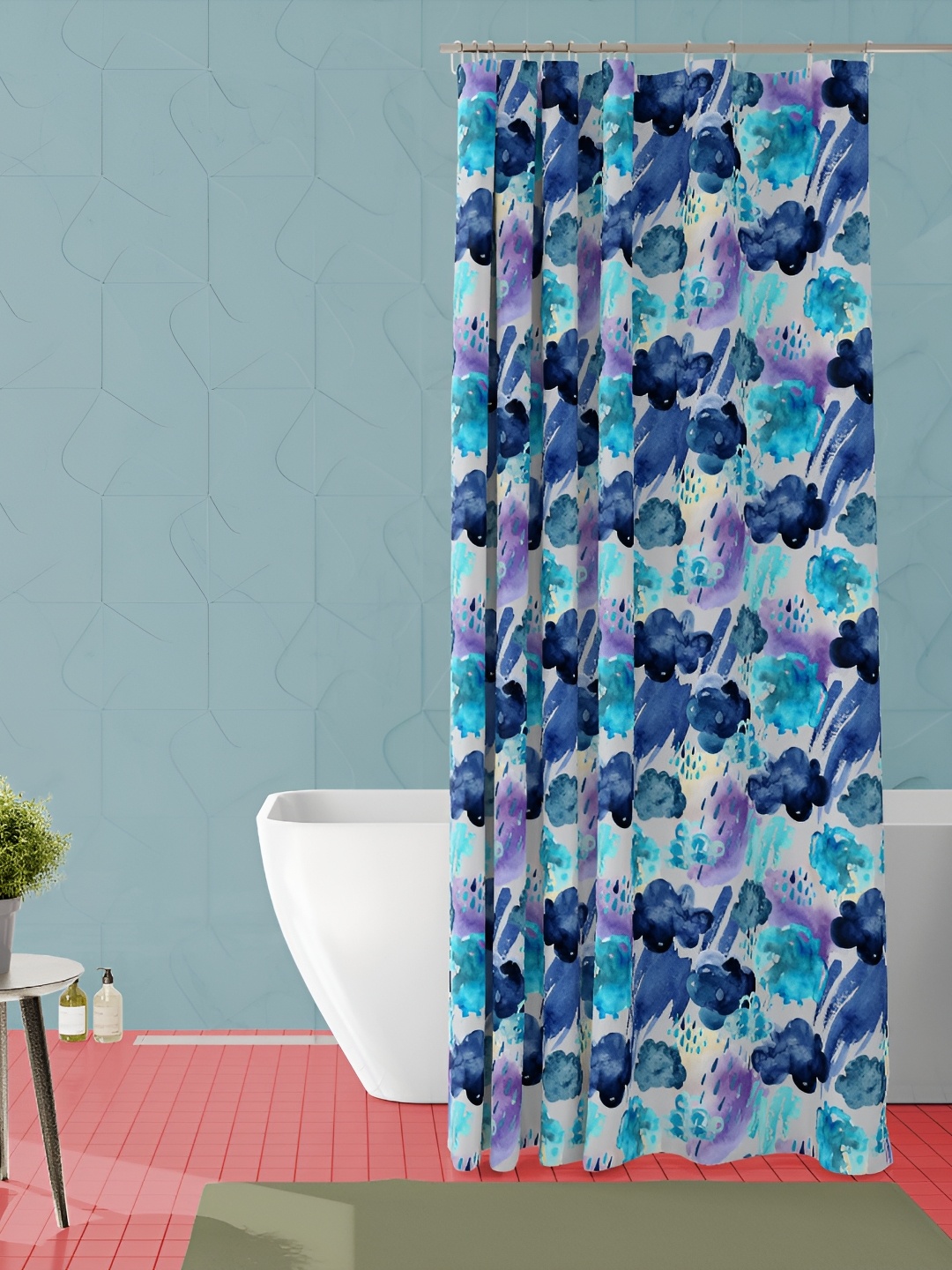 

ArtzFolio White & Blue Floral Printed Waterproof Shower Curtain