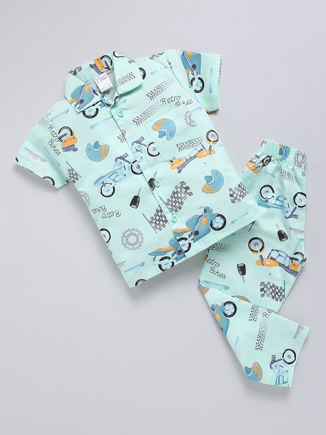

NAUTI KIDZ Boys Pure Cotton Abstract Printed Night suit, Green