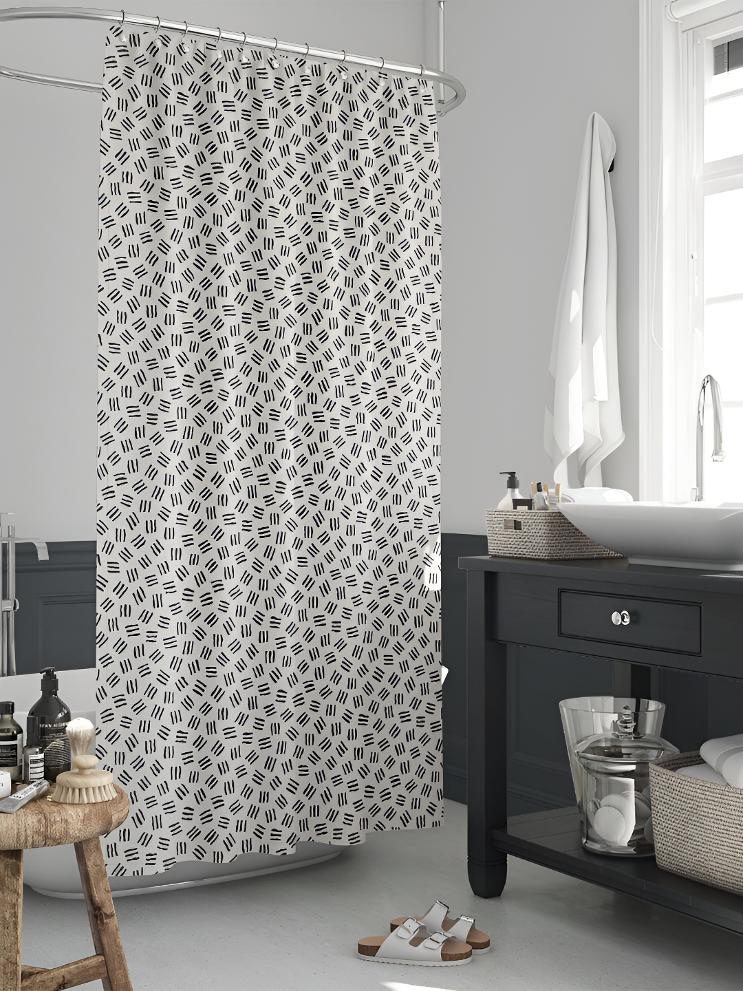 

ArtzFolio Grey & Black Printed Waterproof Shower Curtain