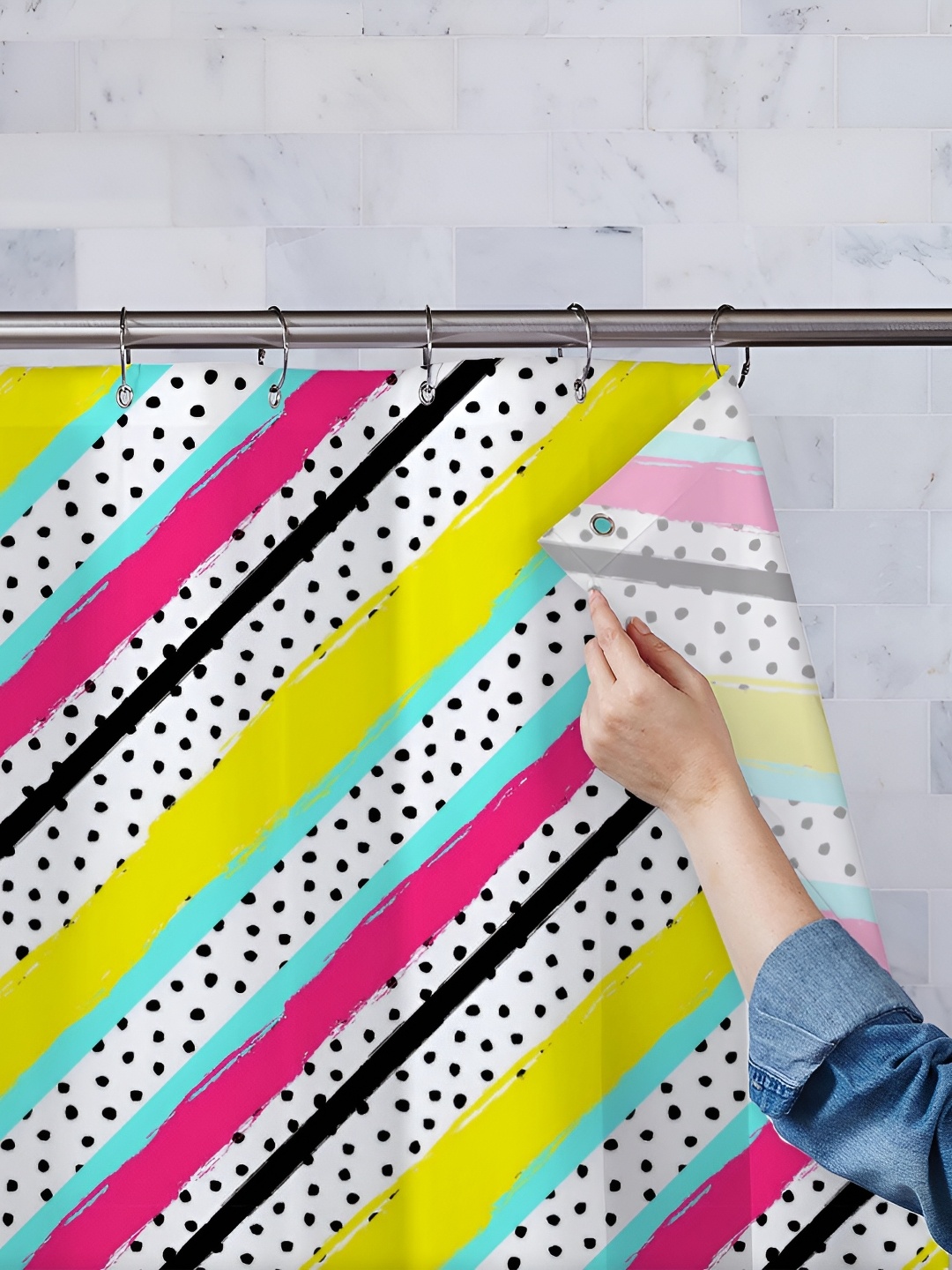 

ArtzFolio White & Yellow Geometric Printed Waterproof Shower Curtain