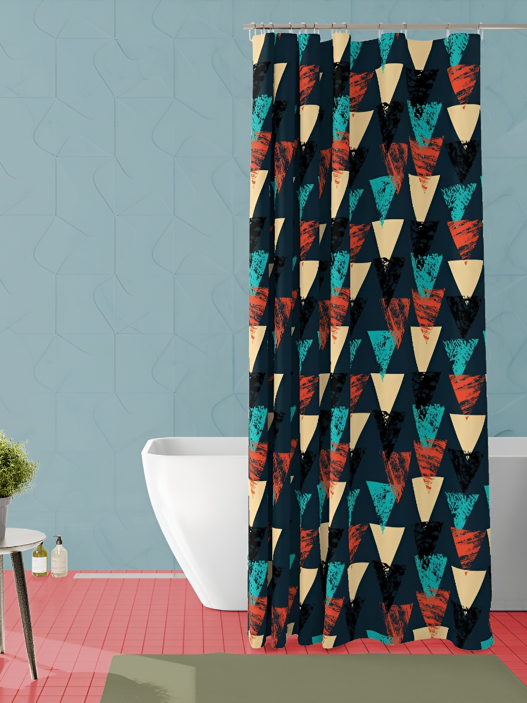 

ArtzFolio Navy Blue & Red Geometric Printed Waterproof Shower Curtains
