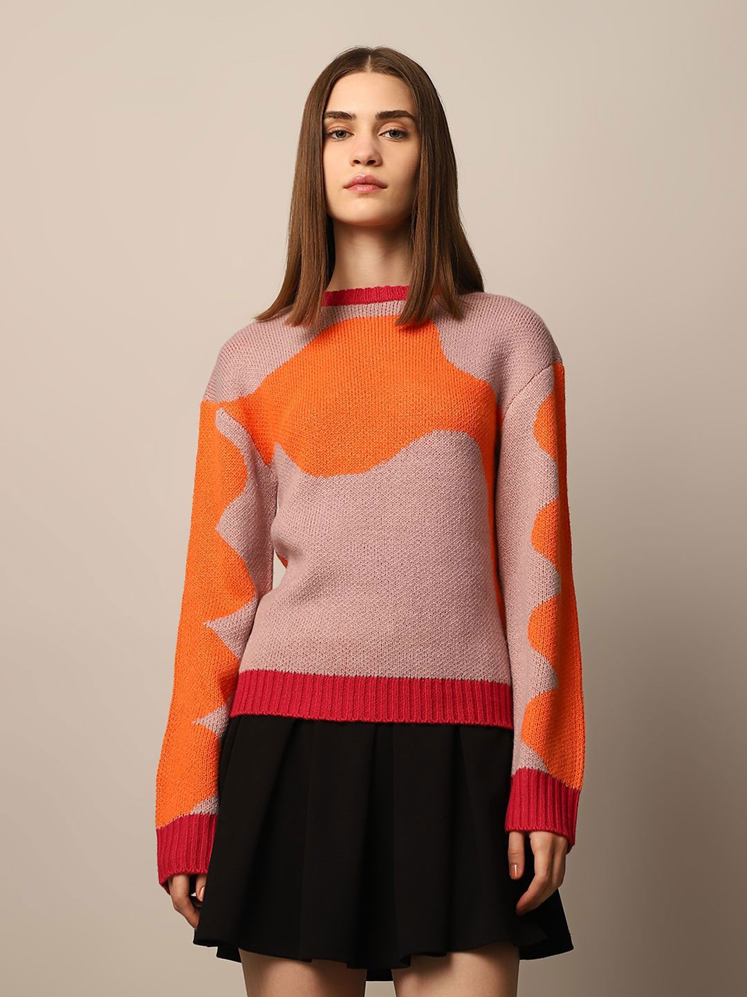 

ONLY Women Colourblocked Pullover, Orange