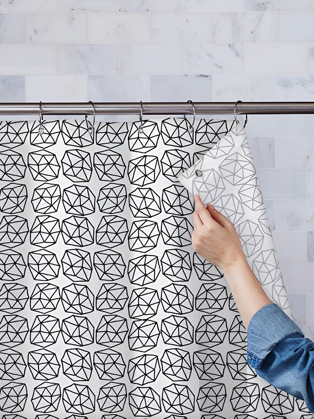 

ArtzFolio White & Black Printed Waterproof Shower Curtain