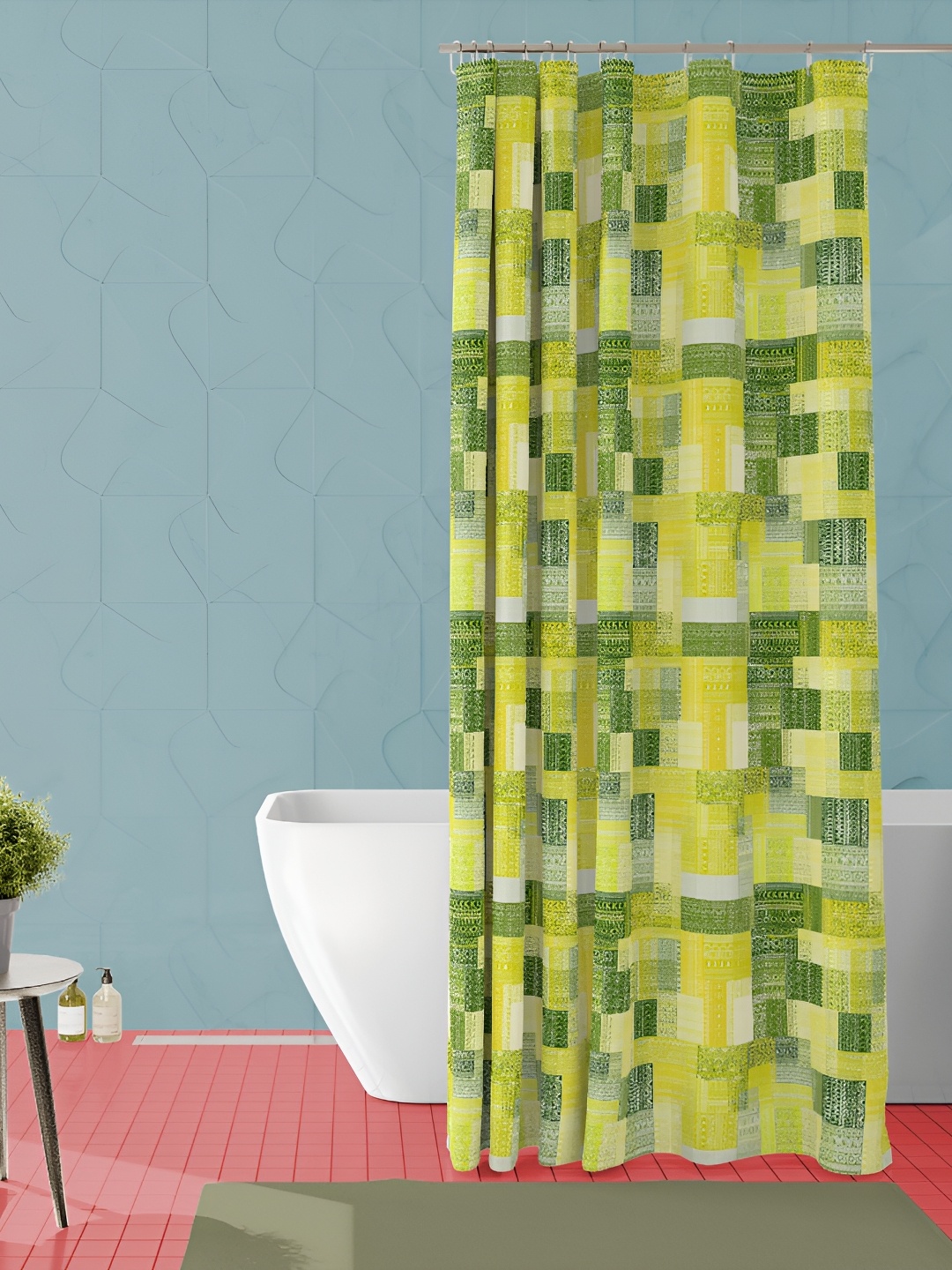 

ArtzFolio Yellow & Green Printed Waterproof Shower Curtain
