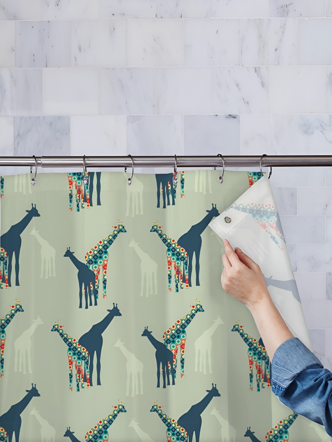 

ArtzFolio Green & Red Printed Water Proof Shower Curtain