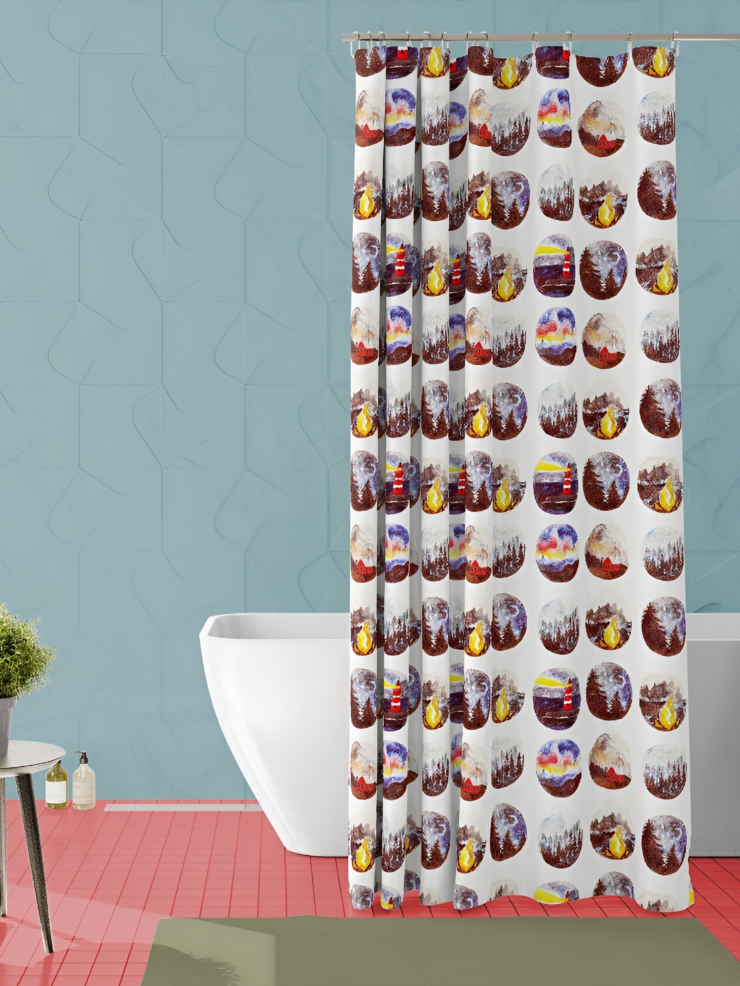 

ArtzFolio Off White & Brown Abstract Printed Waterproof Shower Curtain