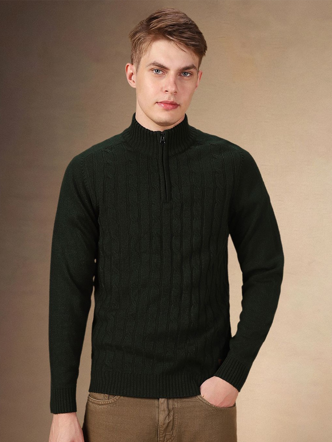 

Dennis Lingo Men Mock Collar Long Sleeves Pullover, Green