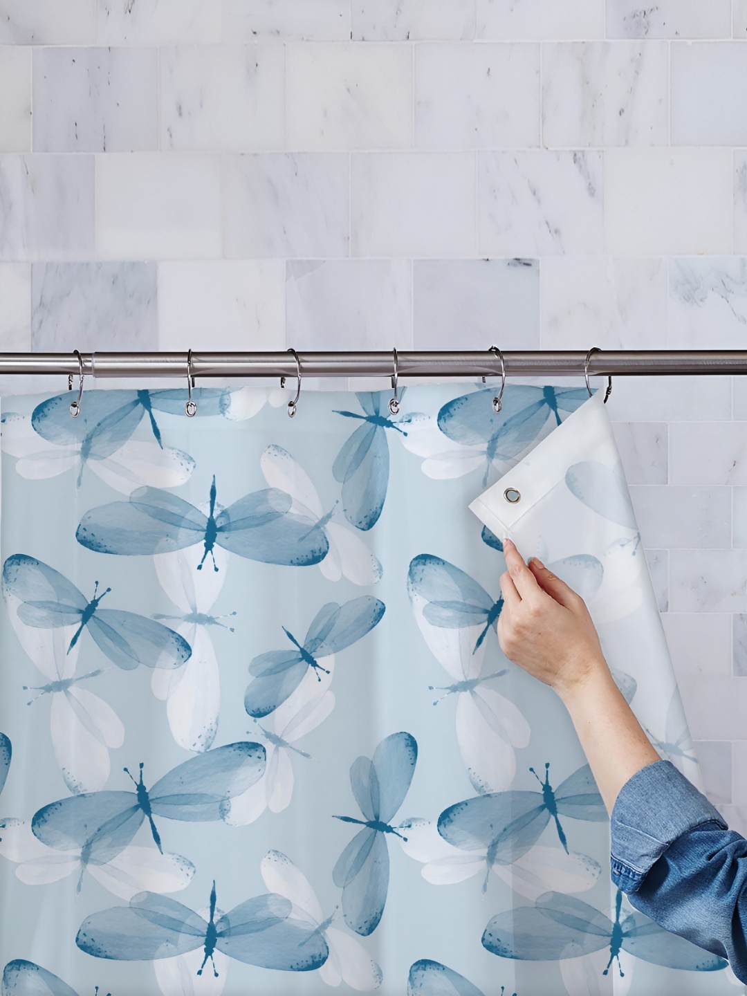 

ArtzFolio Blue & White Printed Waterproof Shower Curtain