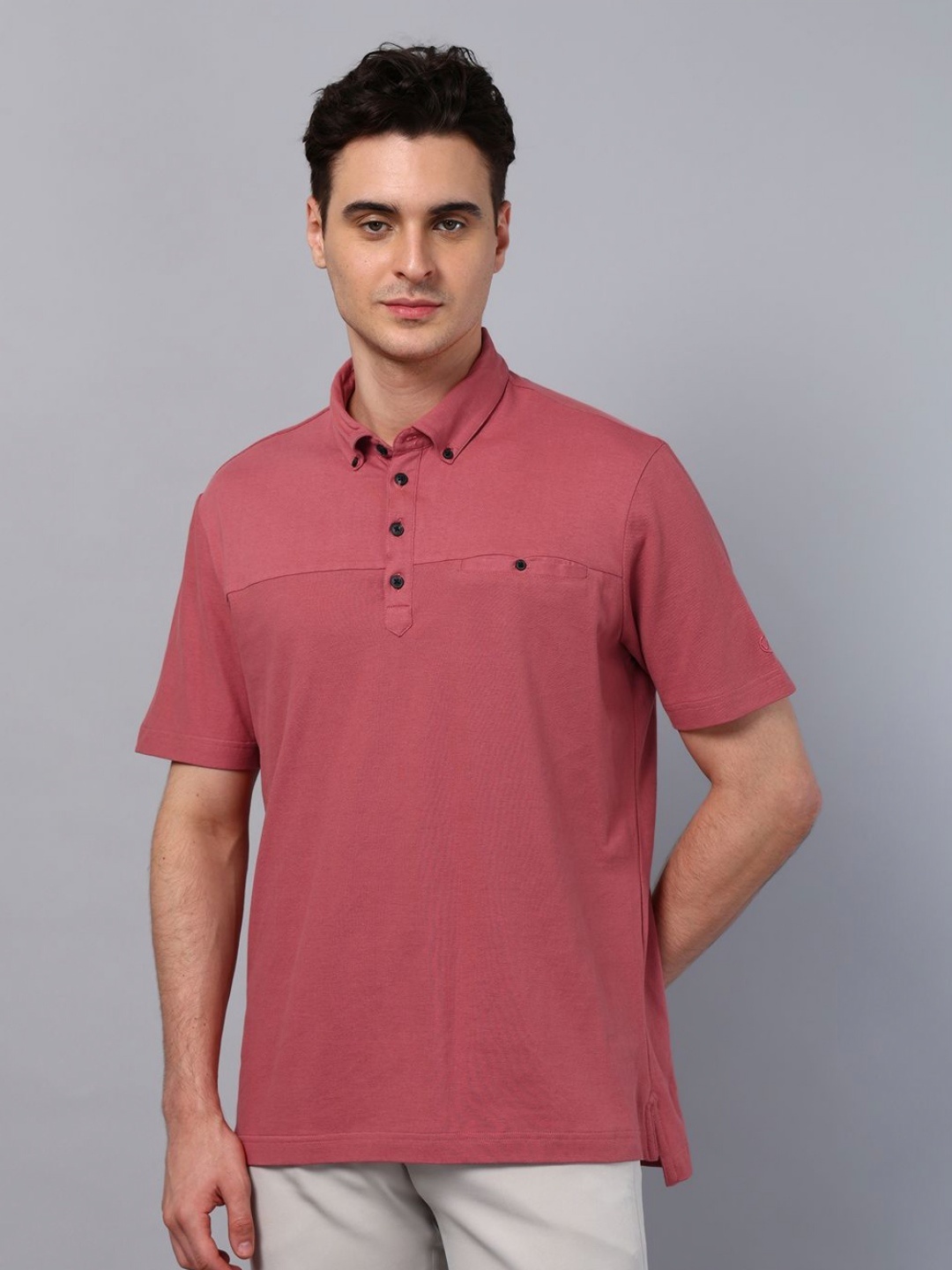 

Slowave Men Polo Collar Pure Cotton Pockets T-shirt, Coffee brown
