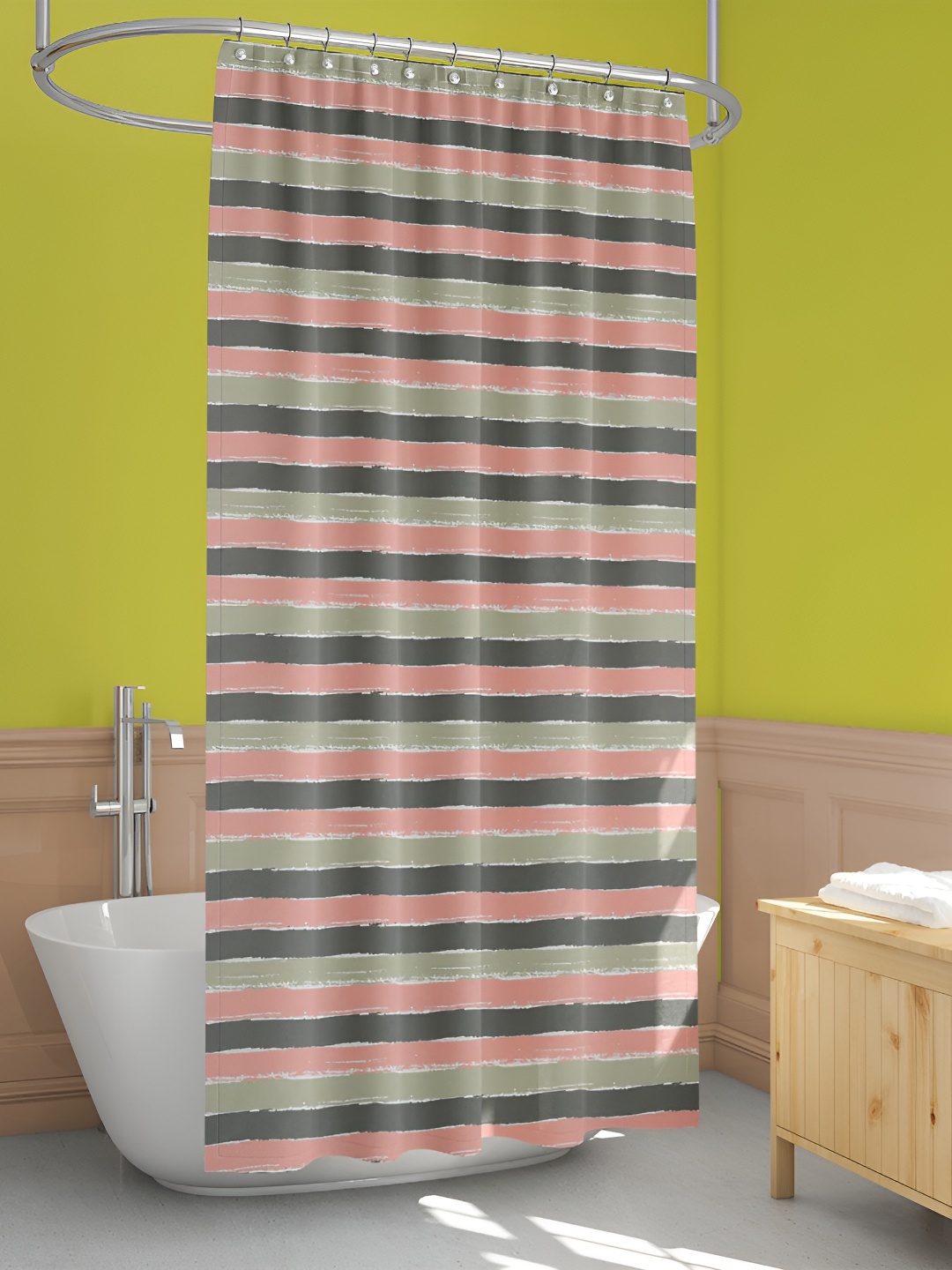 

ArtzFolio Pink & Grey Striped Water Proof Shower Curtain