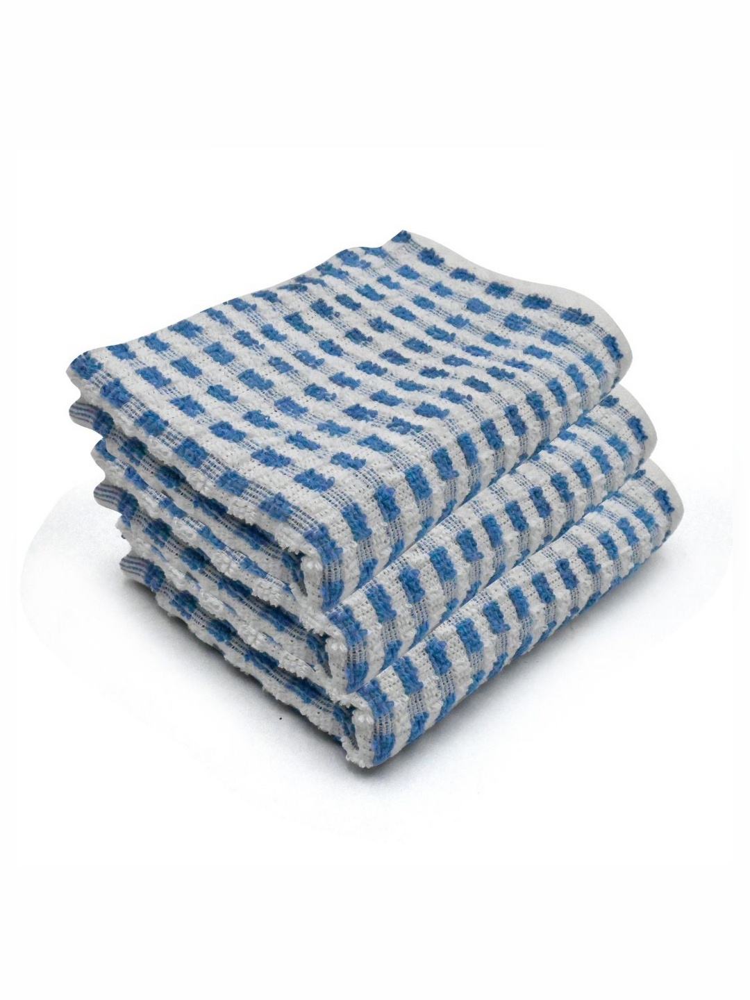 

PRAKARTIK Blue & White 3 Pieces Checked Pure Cotton Heat Resistant Kitchen Towels