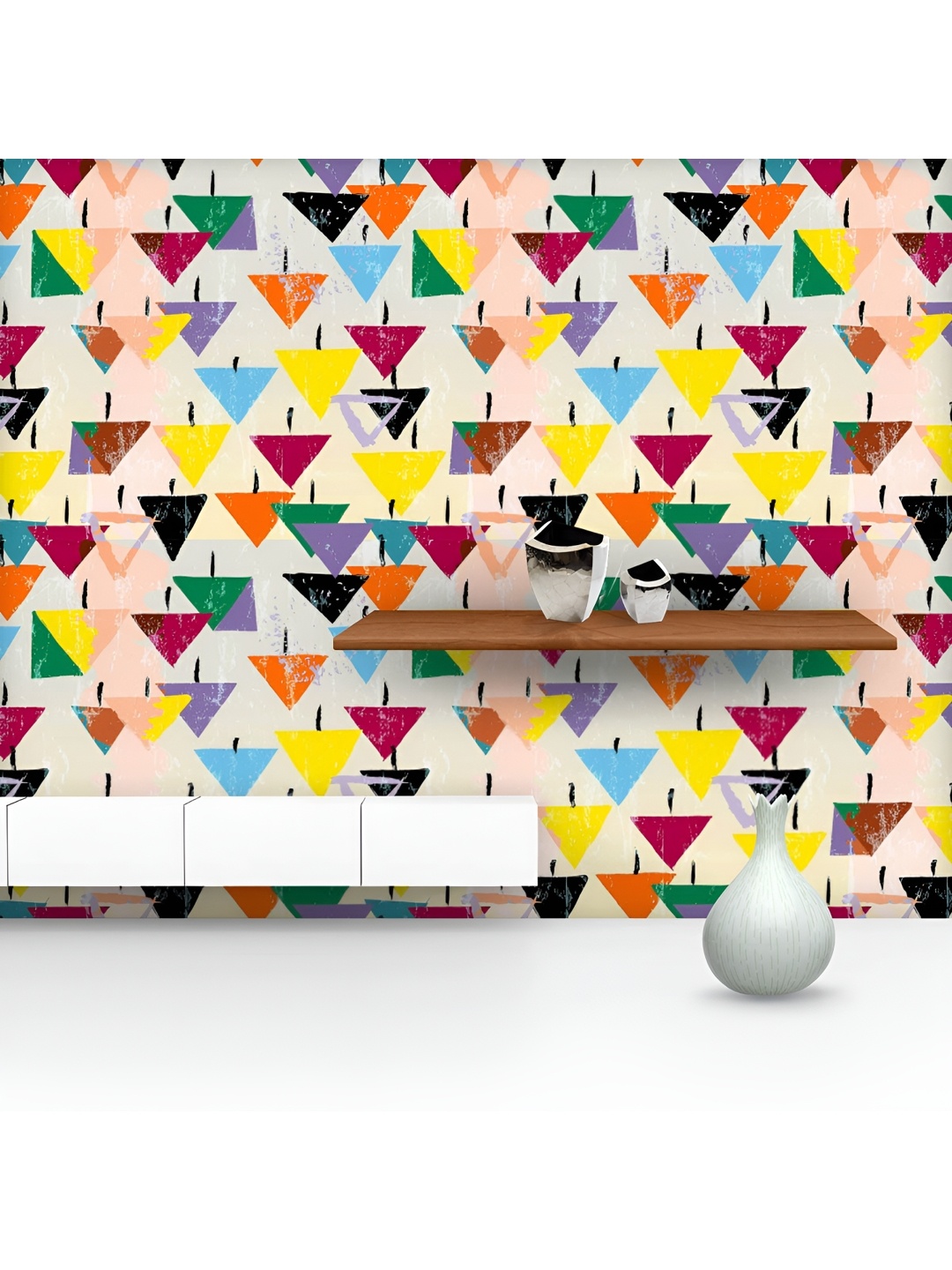 

ArtzFolio Printed UV-Resistant Anti-Bacterial Strokes, Splashes And Triangles Peel & Stick Wallpaper, Multi