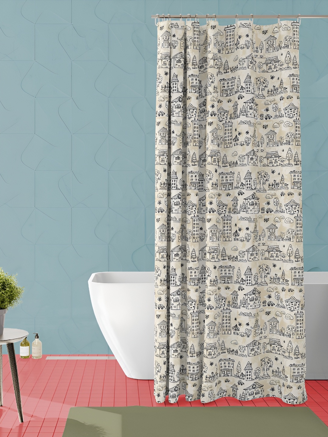 

ArtzFolio Beige & Black Printed Waterproof Shower Curtain