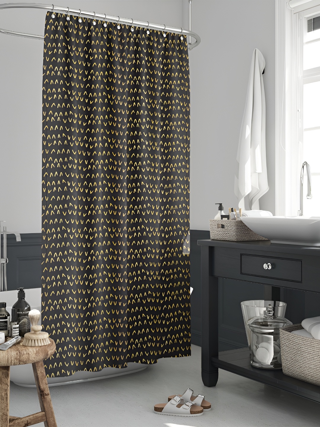 

ArtzFolio Black & Beige Printed Waterproof Shower Curtain