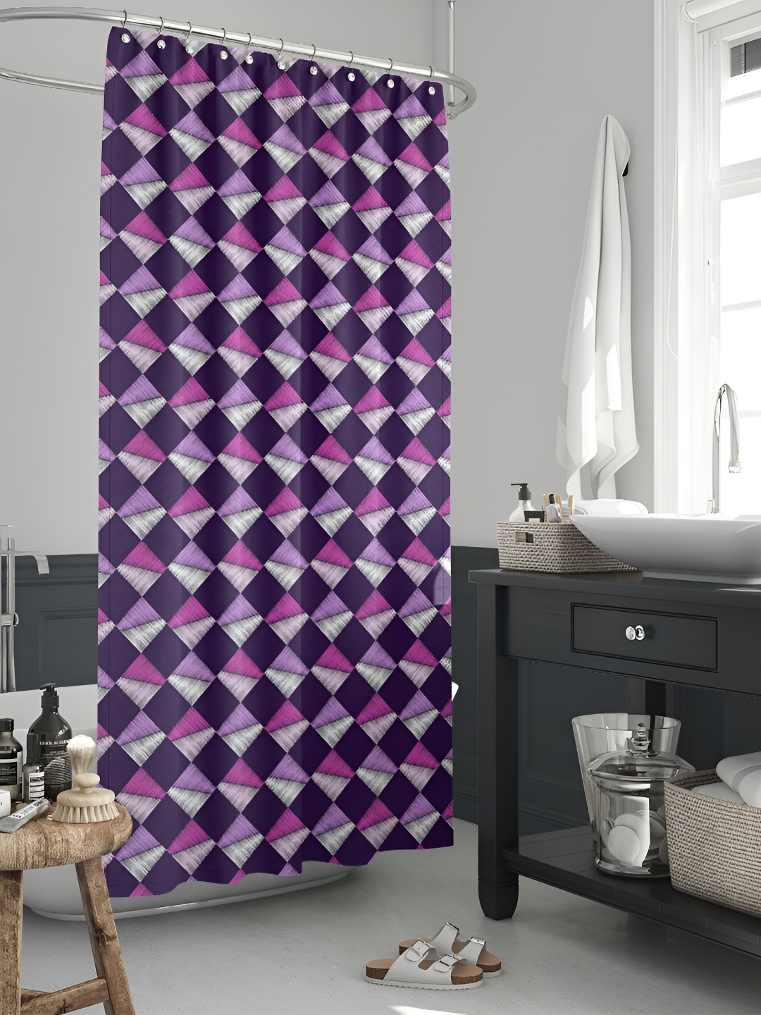 

ArtzFolio Purple and Pink Geometric Printed Waterproof Shower Curtain