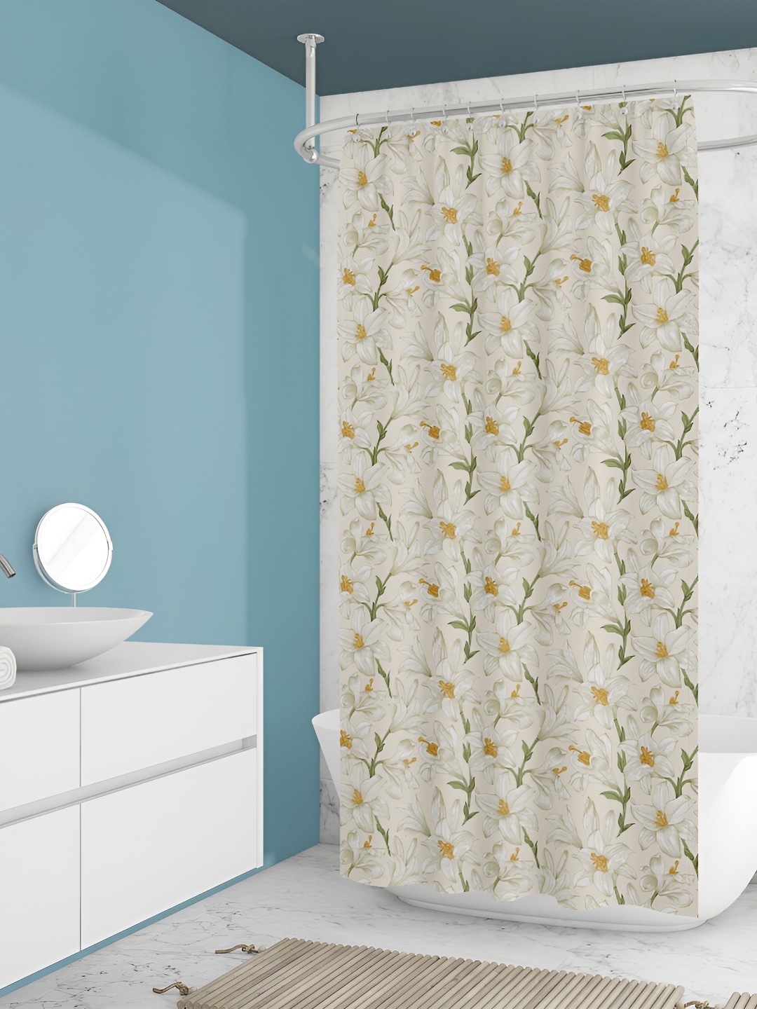 

ArtzFolio Cream colored & Green Printed Water Proof Shower Curtain
