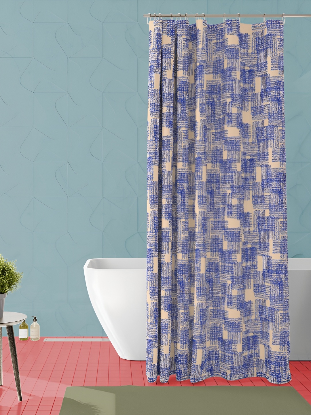 

ArtzFolio Blue & Beige Printed Waterproof Shower Curtain