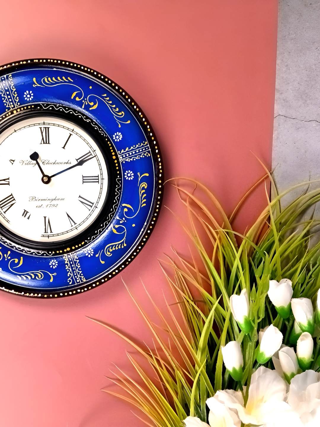 

apka mart Blue & White Printed Traditional Wall Clock