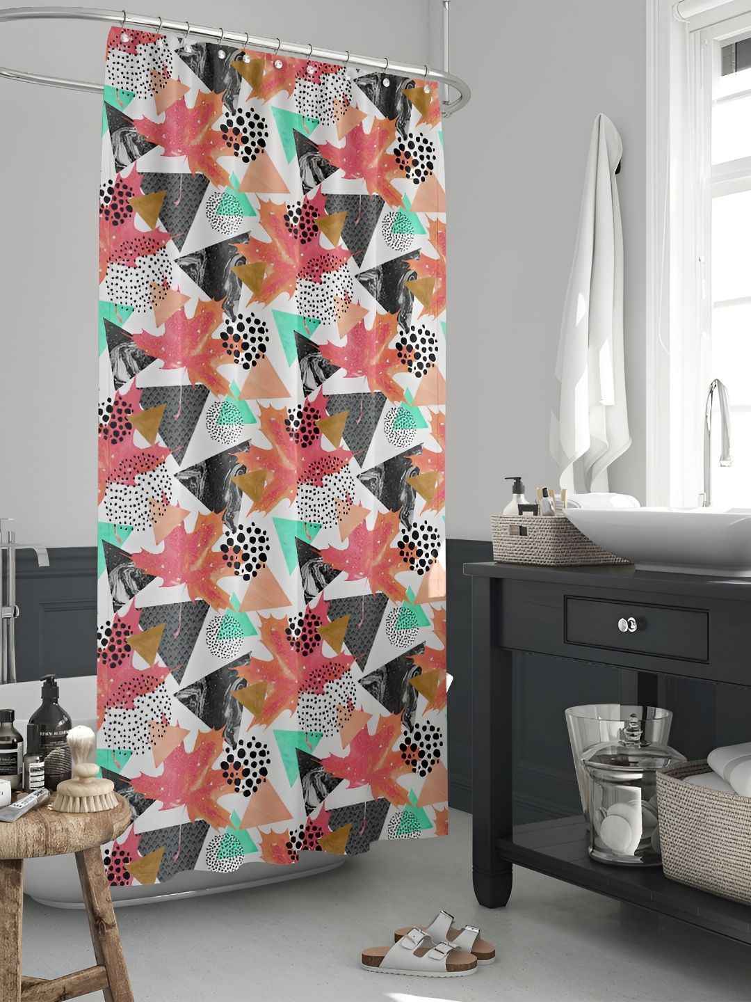 

ArtzFolio White & Pink Geometric Printed Waterproof Shower Curtain