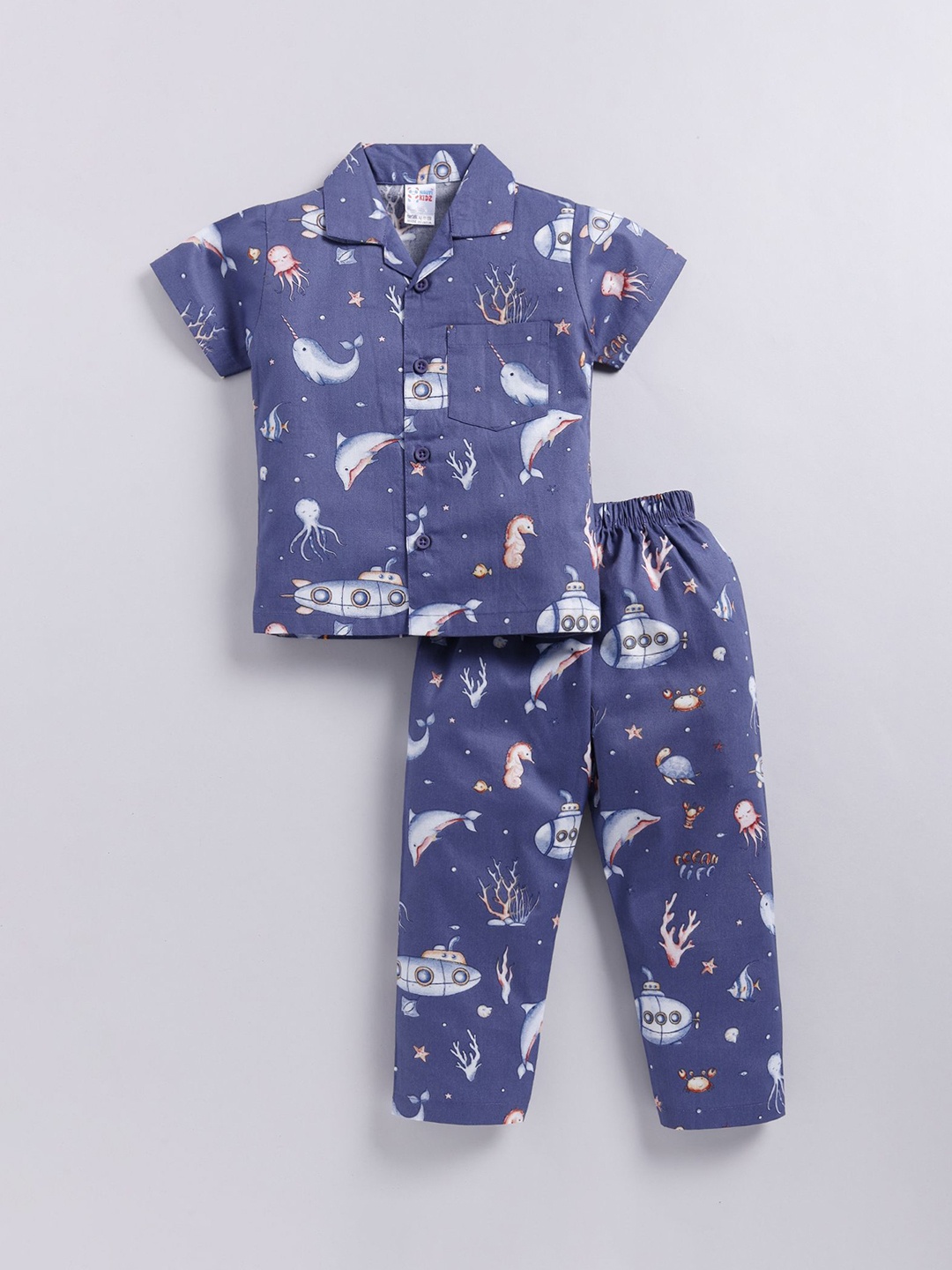 

NAUTI KIDZ Boys Abstract Printed Pure Cotton Night suit, Blue