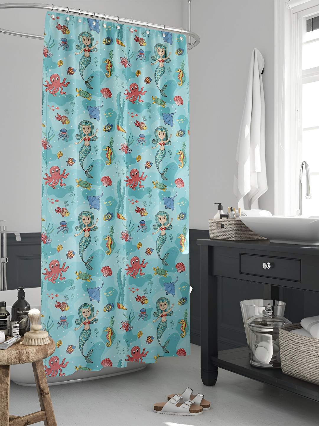 

ArtzFolio Blue & Pink Mermaid Printed Waterproof Shower Curtain