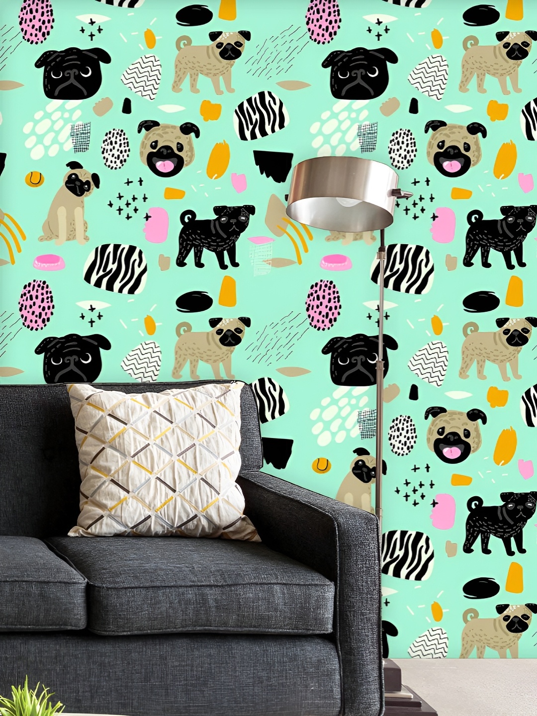 

ArtzFolio Printed UV-Resistant Anti-Bacterial Dog Pug Puppies Peel & Stick Wallpaper, Multi