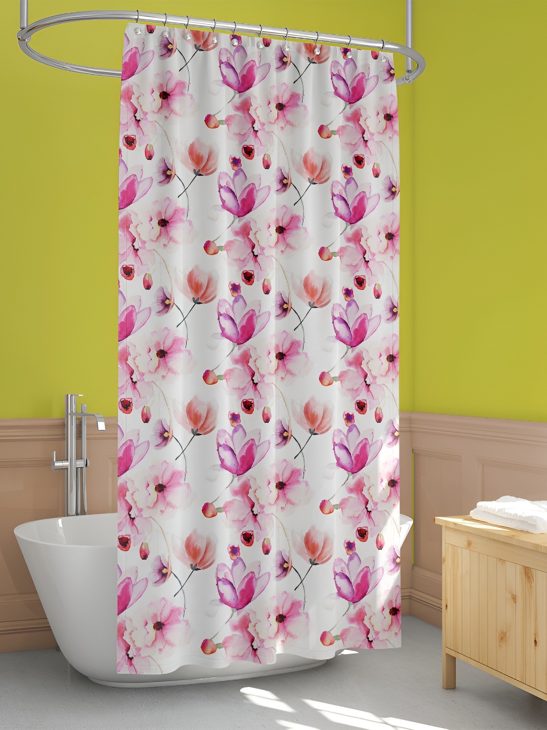 

ArtzFolio White & Pink Floral Printed Waterproof Shower Curtain