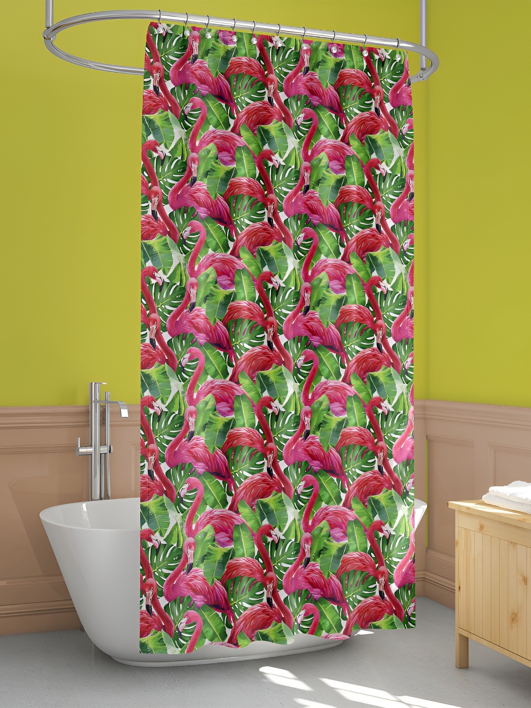 

ArtzFolio Green & Pink Swan Printed Waterproof Shower Curtain