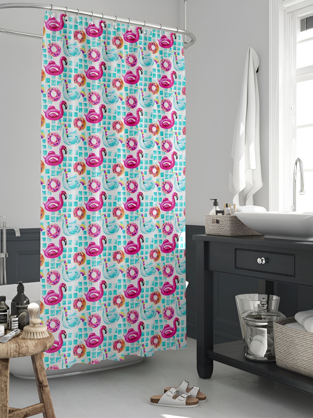 

ArtzFolio Blue & Pink Printed Waterproof Shower Curtain
