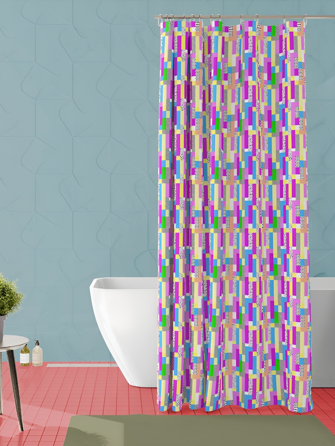 

ArtzFolio Pink & Yellow Geometric Printed Waterproof Shower Curtain