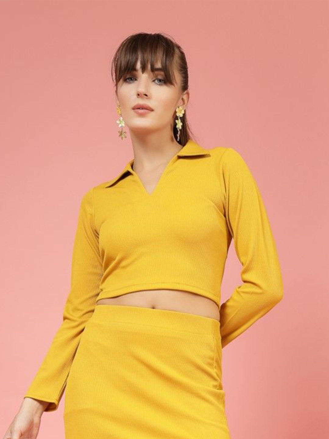 

Oomph! Women V-Neck Wrap Casual Crop Top, Yellow