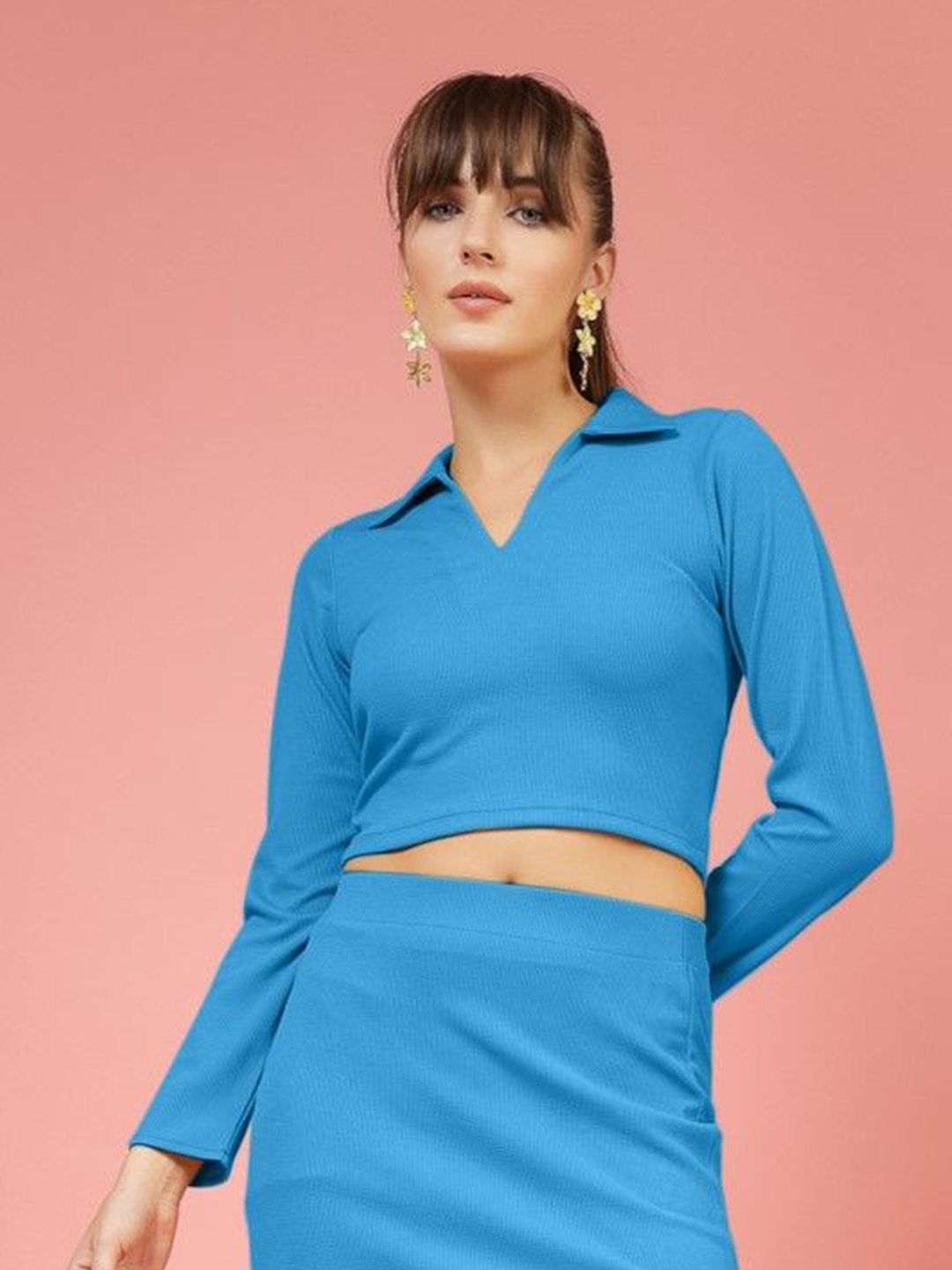 

Oomph! Women Shirt Style Crop Top, Blue