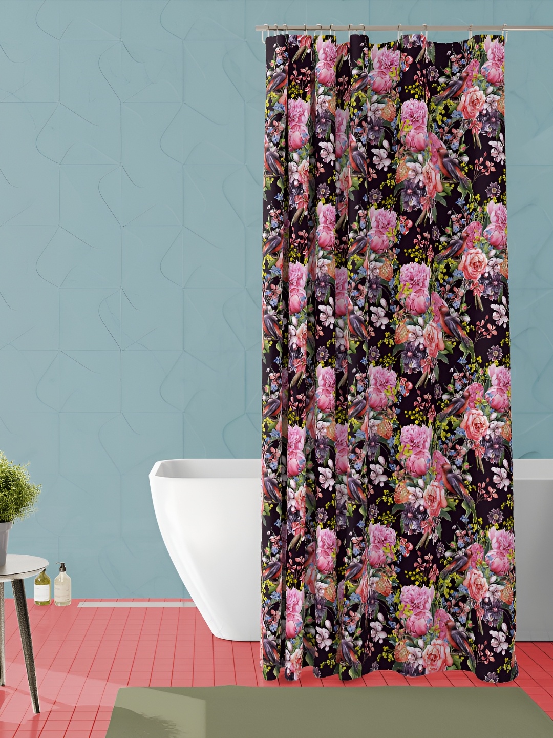 

ArtzFolio Black & Pink Floral Printed Waterproof Shower Curtains