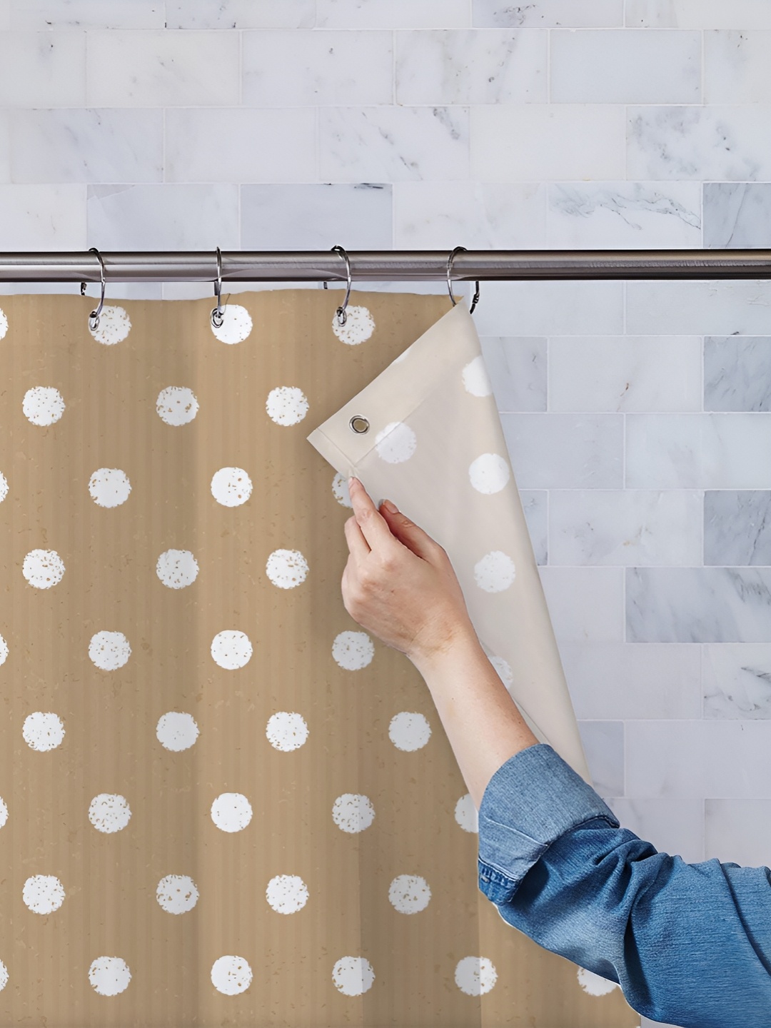 

ArtzFolio Beige & White Printed Waterproof Shower Curtain