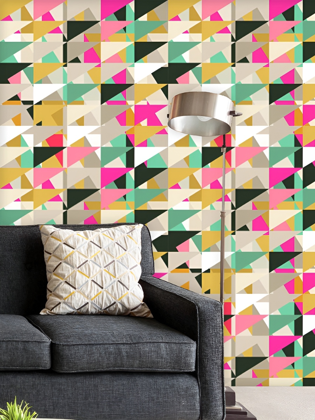 

ArtzFolio Printed UV-Resistant Anti-Bacterial Retro Triangle Peel & Stick Wallpaper, Multi