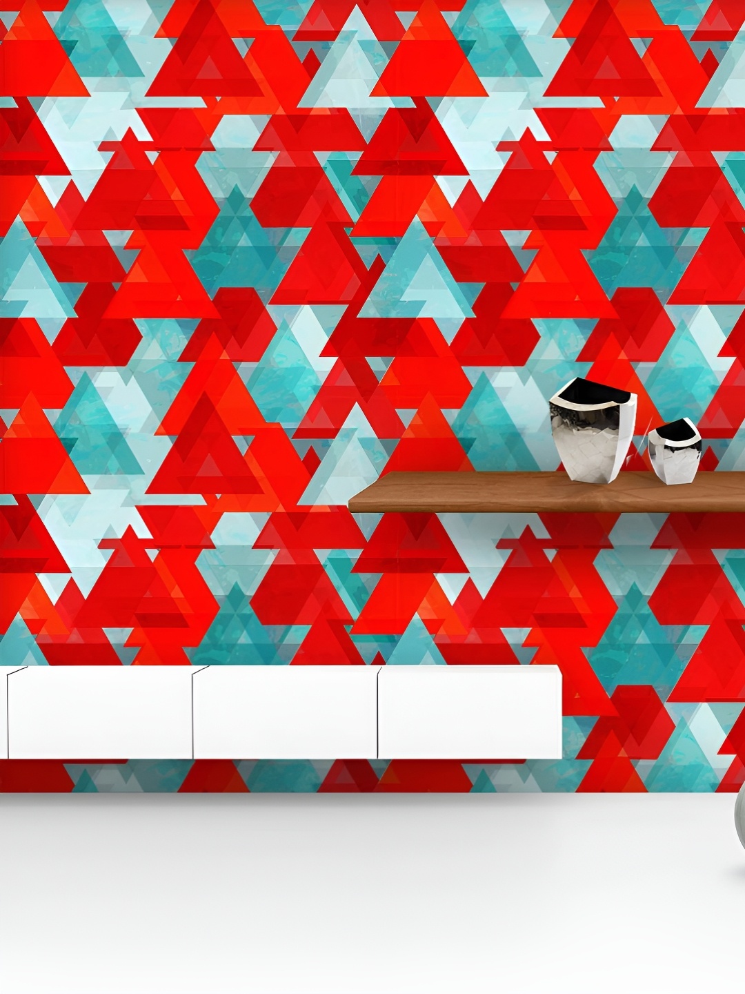 

ArtzFolio Printed UV-Resistant Anti-Bacterial Red Grunge Triangle Peel & Stick Wallpaper, Multi